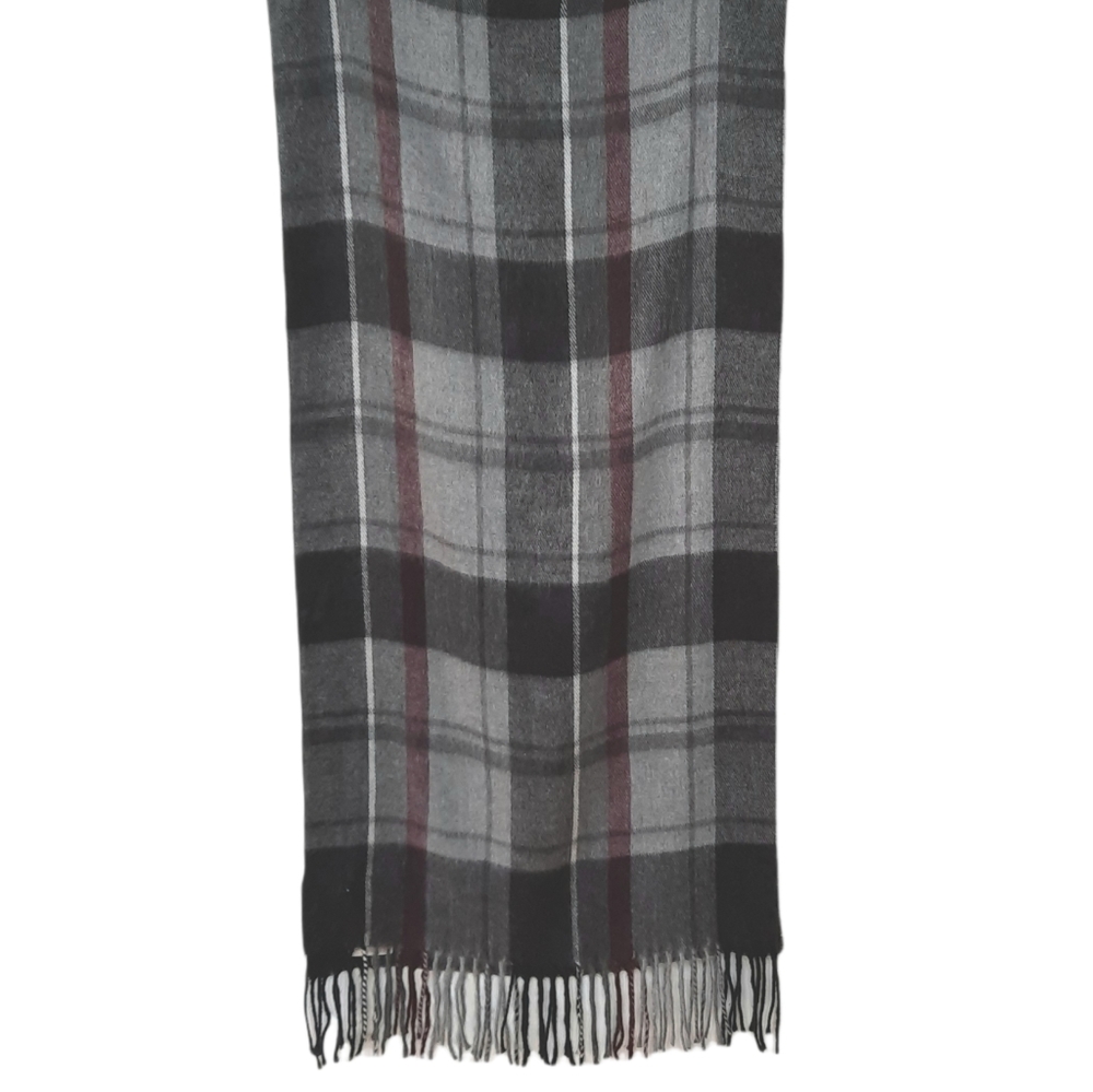 L'Accessorio Italiano Men's Gray & Wine Plaid Scarf with Fringes New With Tag